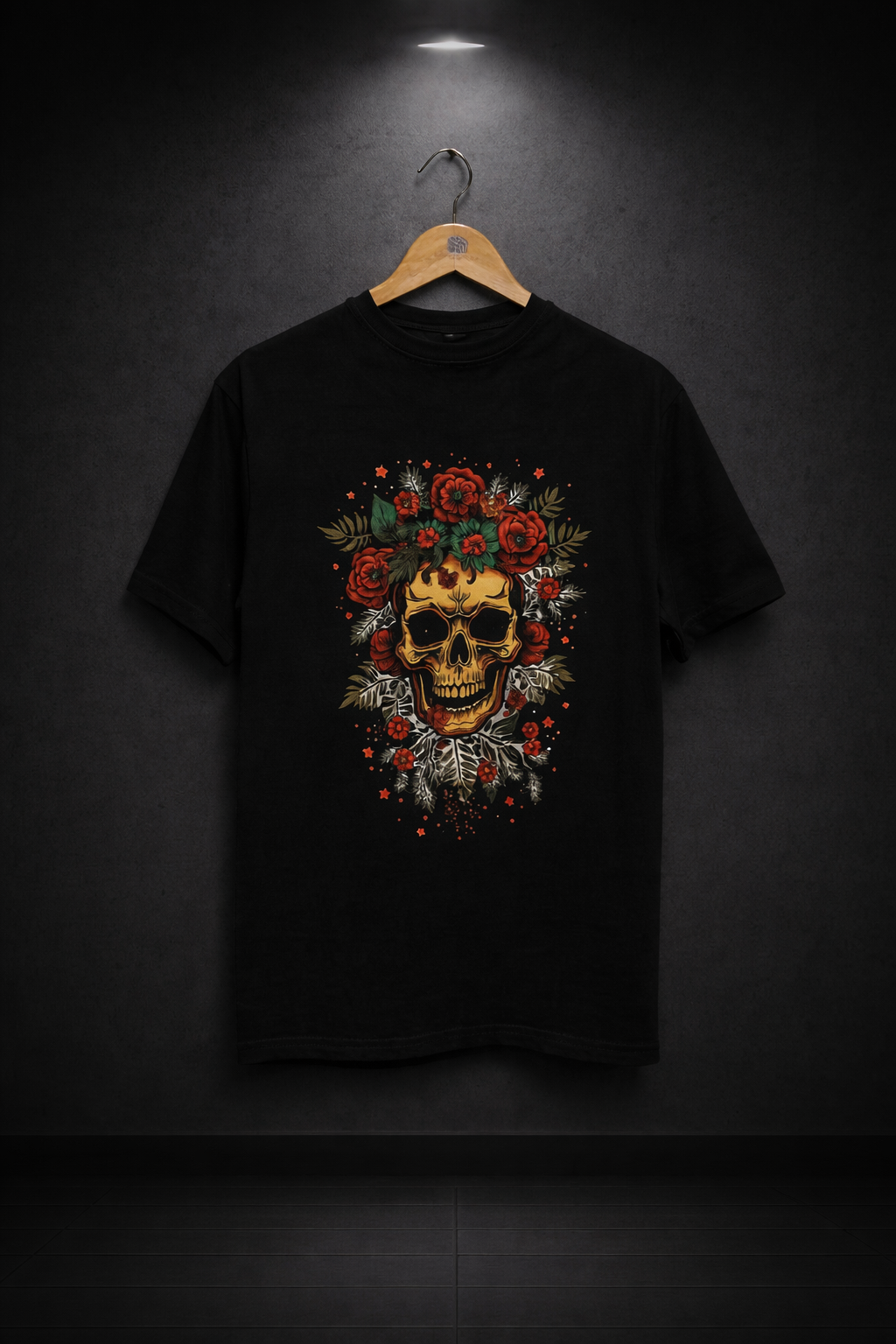 Rose Skull Graphic Black Streetwear T-Shirt