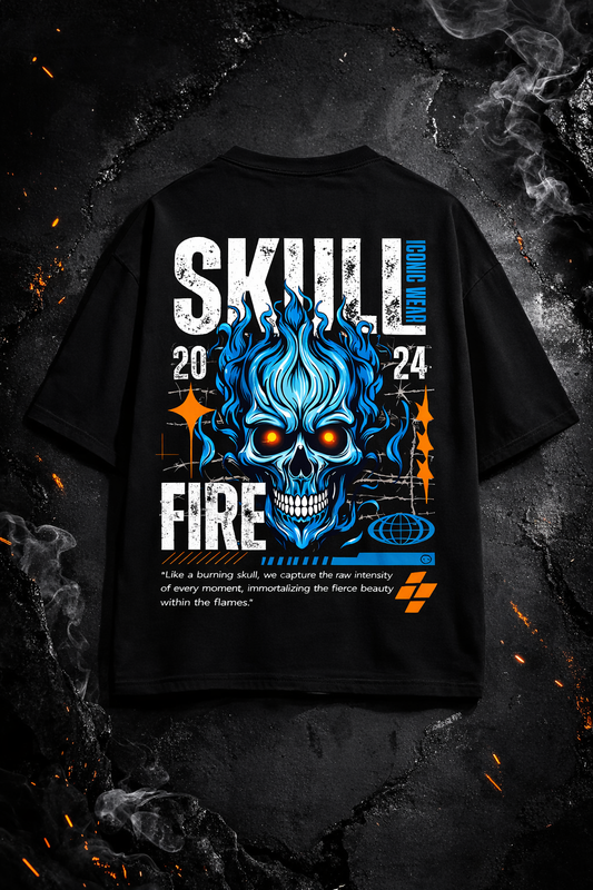 "AZURE BLAZE" Cyber-Goth Oversized Graphic Tee