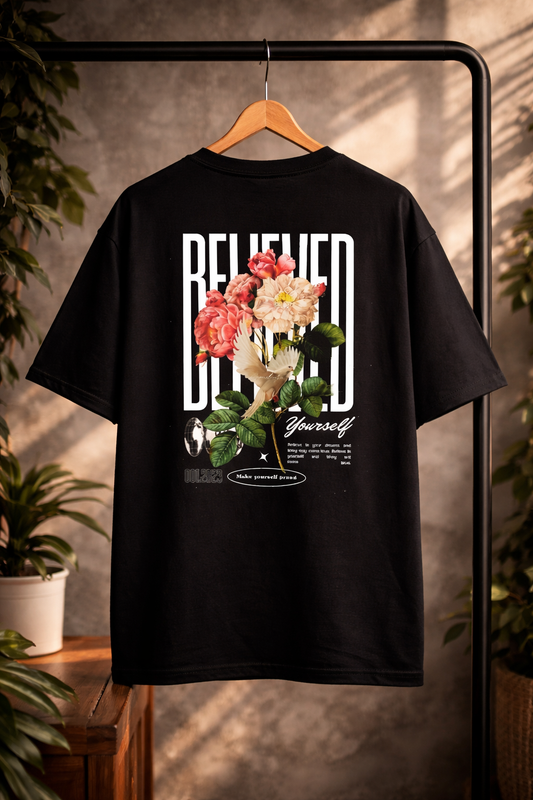 Believed Floral Oversized T-Shirt – Back Print Streetwear