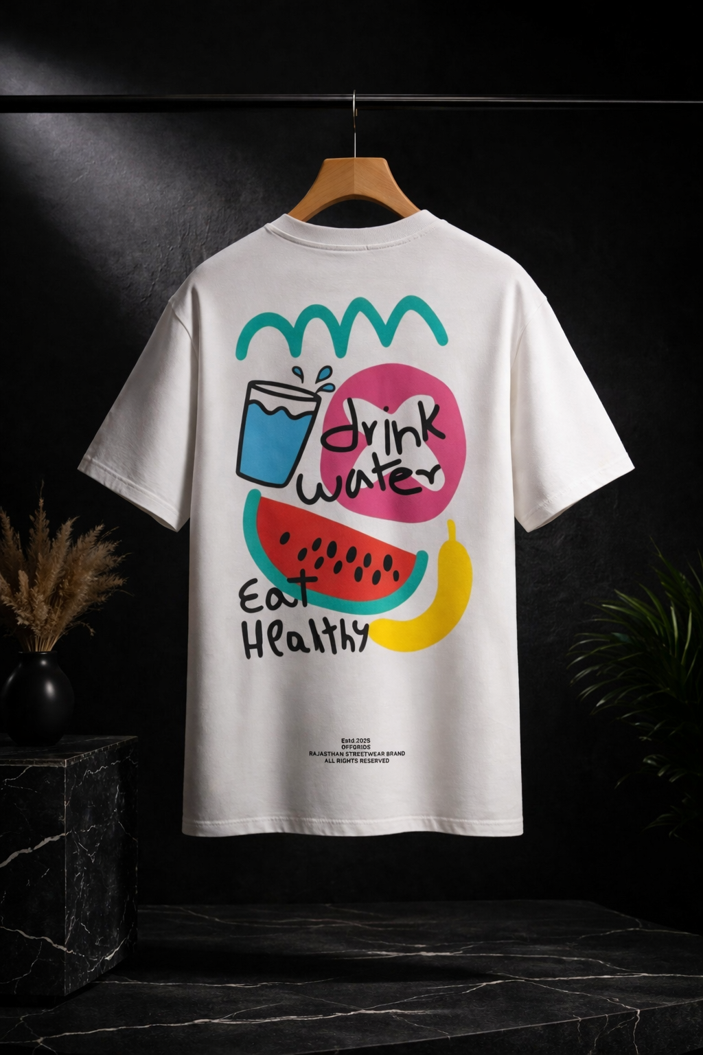Drink Water Eat Healthy Oversized T-Shirt – Lifestyle Graphic Tee