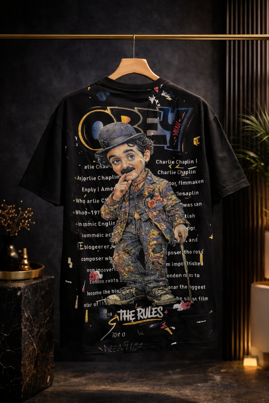 Obey The Rules Oversized T-Shirt – Charlie Chaplin Graphic Streetwear