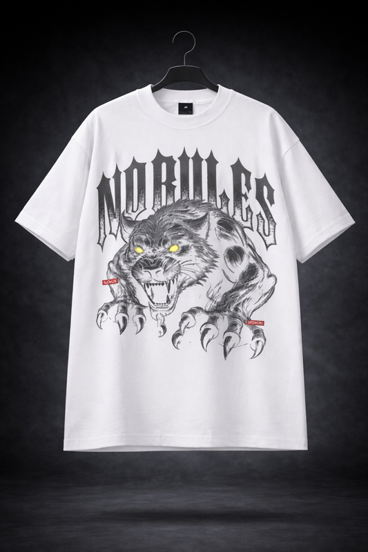 No Rules Panther Oversized T-Shirt – Black & White Streetwear Edition
