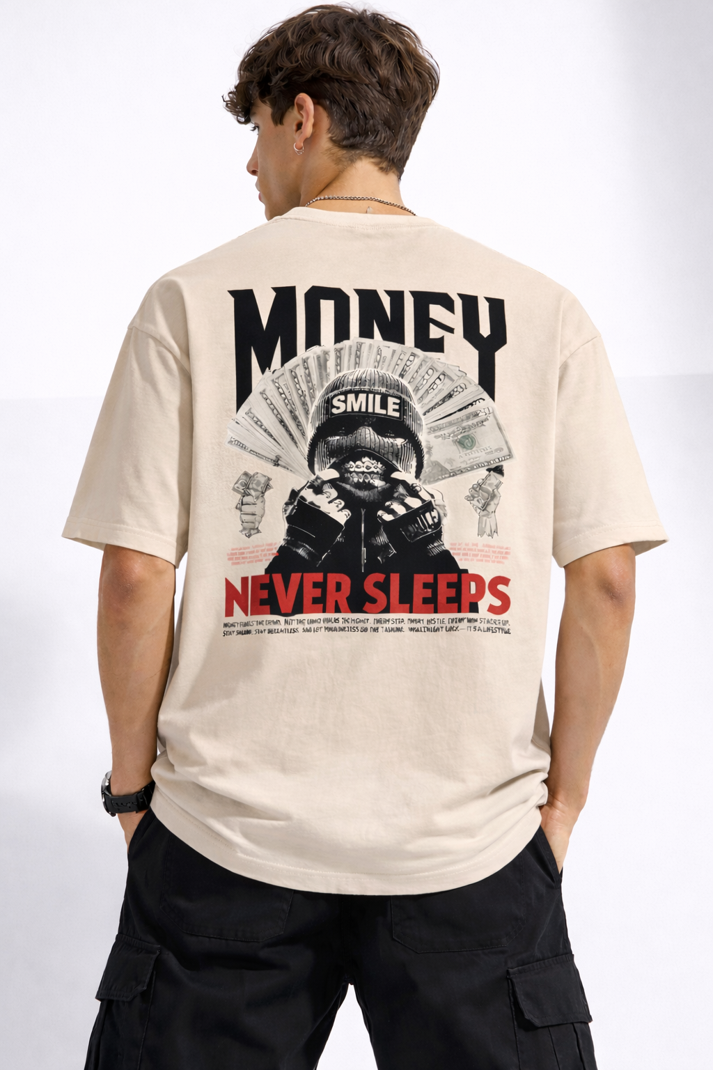 STREEX Oversized Graphic T-Shirt – “Money Never Sleeps” Edition