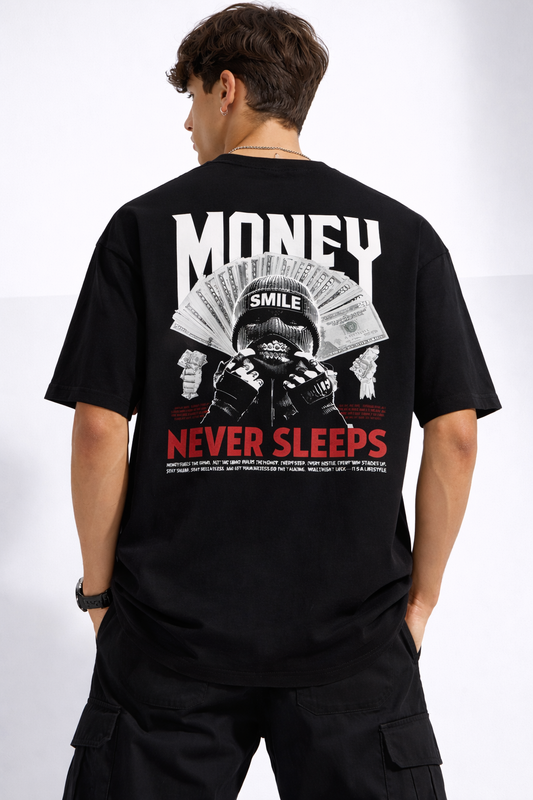 STREEX Oversized Graphic T-Shirt – “Money Never Sleeps” Edition