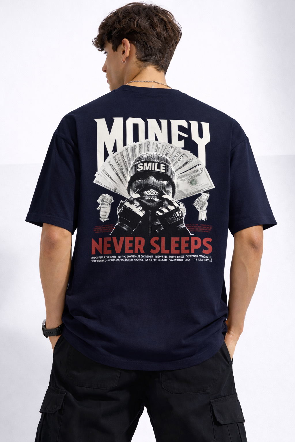 STREEX Oversized Graphic T-Shirt – “Money Never Sleeps” Edition