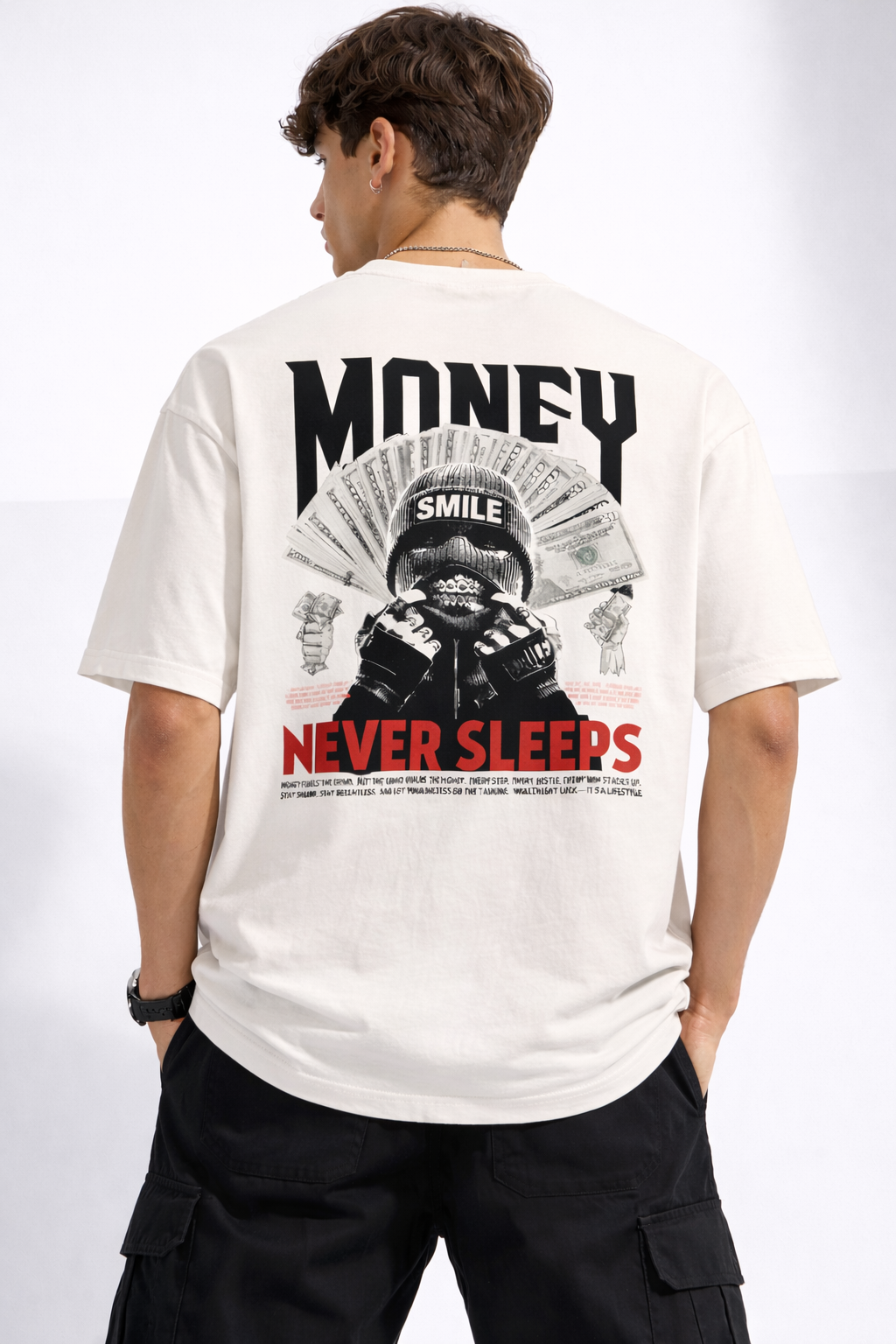STREEX Oversized Graphic T-Shirt – “Money Never Sleeps” Edition