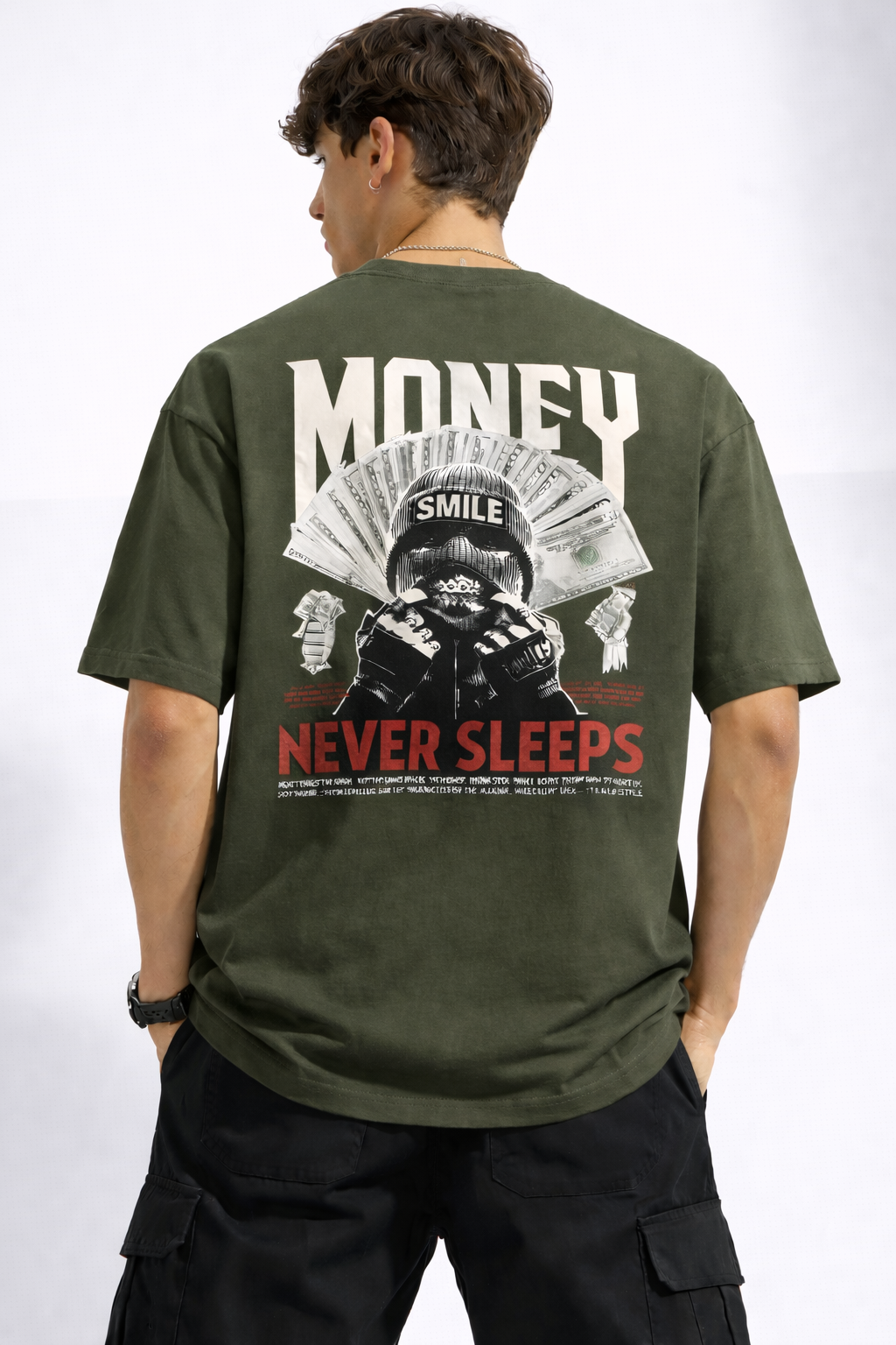 STREEX Oversized Graphic T-Shirt – “Money Never Sleeps” Edition