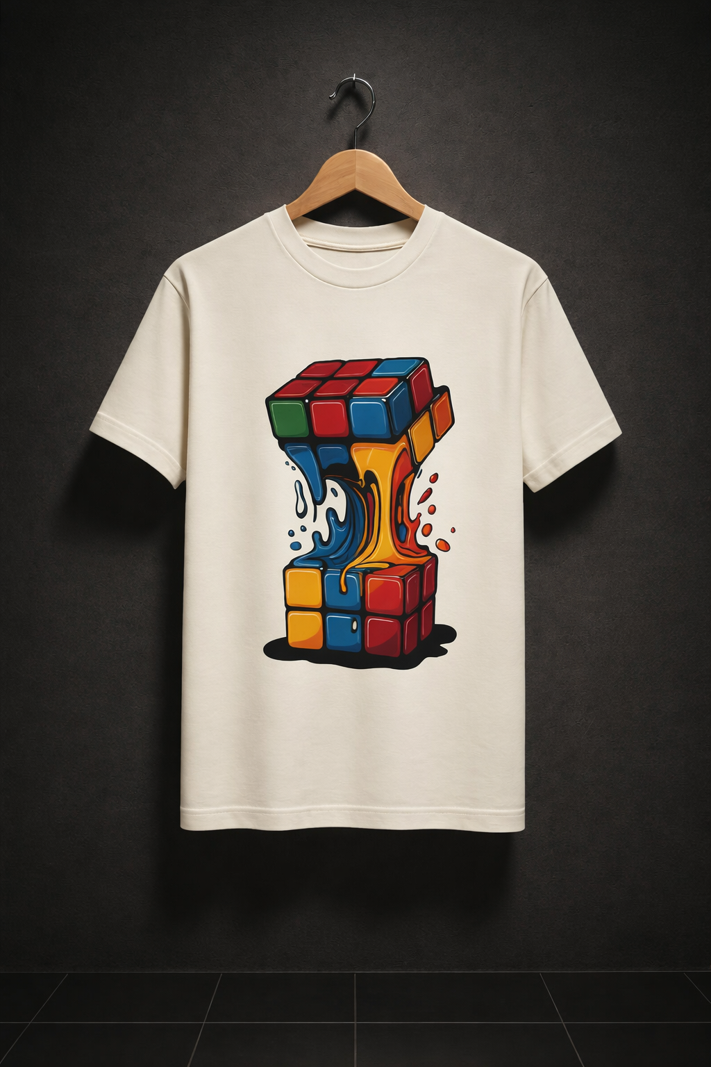 Melted Cube Graphic Cream Streetwear T-Shirt